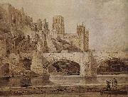 Die Kathedrale von Durham und die Brucke, vom Flub Wear aus gesehen